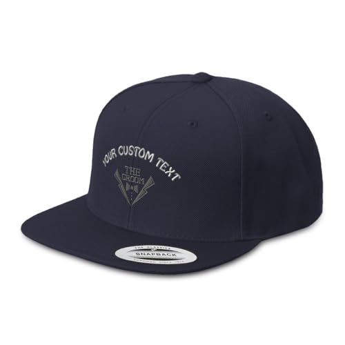Custom Flat Brim Snapback Cap The Groom Hats for Men - color: Navy Personalized Text Here