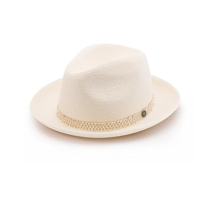 Pineapple&Star Genoa Fedora Bucket Sun Straw Beach Hat Fine Braid UPF50+ Unisex - color: Off-white Amiens, size: Large