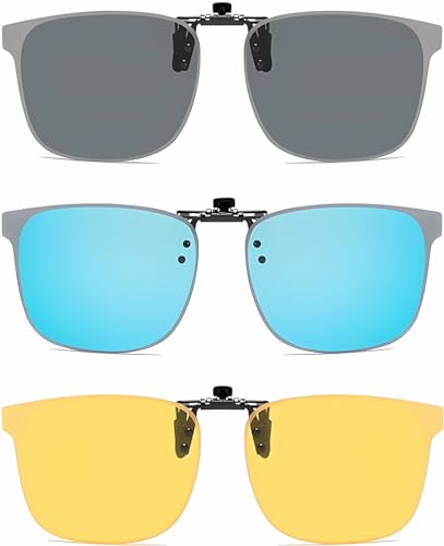 Clip on Flip up Polarized Lens For Prescription Glasses UV Protection Sunglasses (Clear lenses not Polarized) - color: Am05 Greyblueyellow