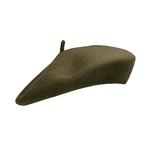 Gllutt Women Wool Beret Hat French Style Solid Color - color: Olive Green