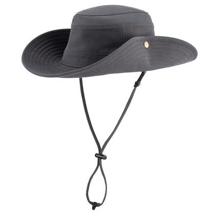 Home Prefer UPF 50+ Wide Brim Sun Hat Mesh Crown Foldable Cotton Bucket Cowboy Hat for Men Safari Golf Fishing Beach Garden - color: Dark Grey, size: Medium
