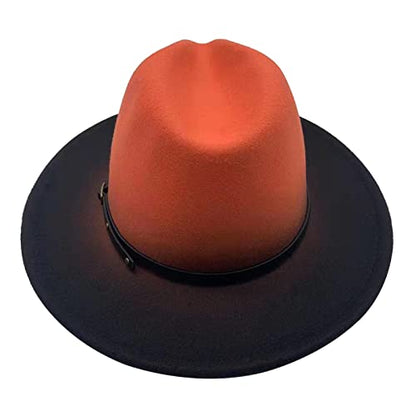 Willheoy Wide Brim Fedora Hats for Women & Men Two Tone Felt Hat Gradient Dress Hat - color: Orange