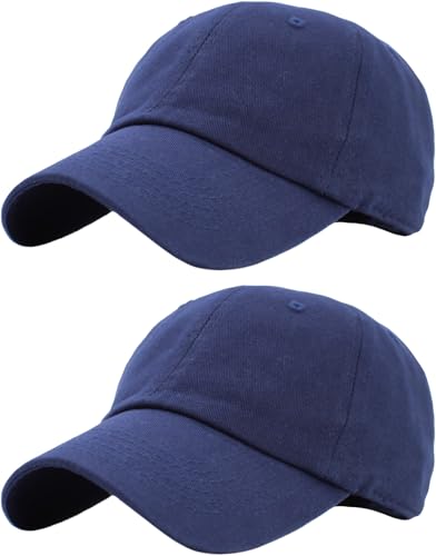KBETHOS Classic Unisex Cotton Adjustable Low Crown Baseball Cap – Plain Dad Hat - color: Navy + Navy (2 Pack)