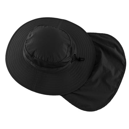 Home Prefer Outdoor UPF50+ Mesh Sun Hat Wide Brim Fishing Hat with Neck Flap Sun Hat for Men Women - color: Black