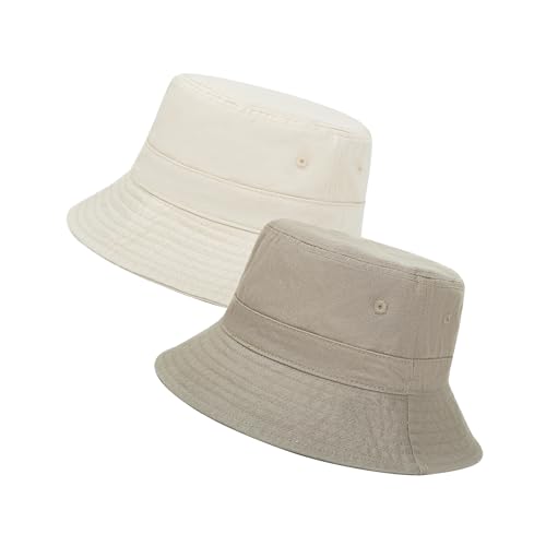 Cotton Bucket Hat Packable Beach Sun Hat for Women Men - color: Milkcoffee+khaki