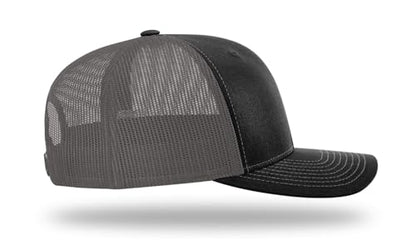 Richardson 112 Trucker Hat - Premium Blank Baseball Cap, Adjustable Snapback Hat - Structured Six Panel Richardson Blank Hats - color: Black/ Charcoal
