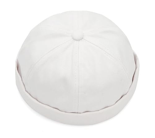 DIYDECAL 3 Pack Mens Brimless Skullcap Sailor Docker Cap Rolled Cuff Retro Beanie Hat - color: White