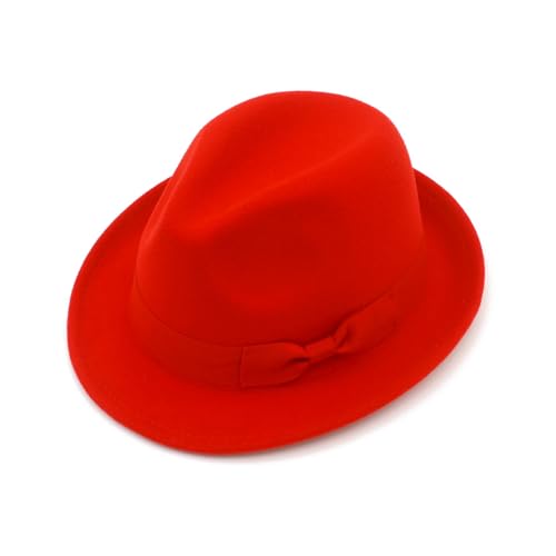 Fedora Hats for Men Women 1920s Short Brim Felt Trilby Hat - color: Red