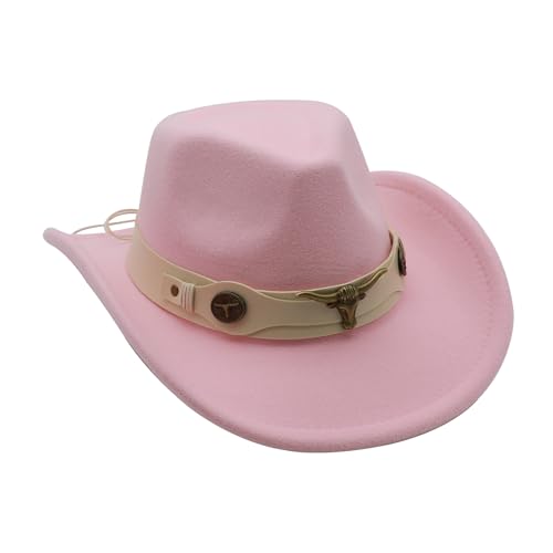 Western Cowboy Hat for Men Cowgirl Hat for Women Unisex Wide Brim Felt Fedora Hats Classic Cowboy Hats - color: Pink