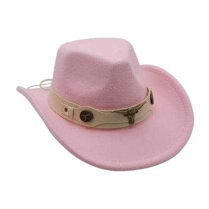 Western Cowboy Hat for Men Cowgirl Hat for Women Unisex Wide Brim Felt Fedora Hats Classic Cowboy Hats - color: Pink
