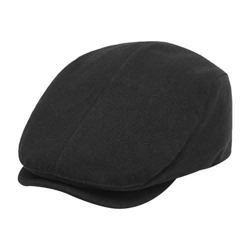 ZLYC Men Cotton Flat Cap Summer Scally Newsboy Beret Driver Hat - color: Back Buckle Black