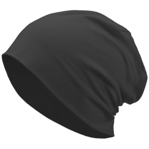 100% T-Shirt Cotton Slouchy Beanie Women Men,Lightweight Chemo Hat - color: Black(2-layer)