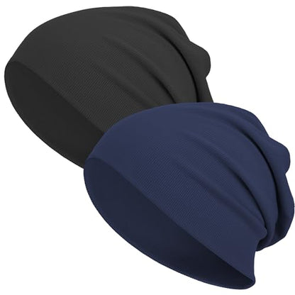 vidsel Slouchy Beanie Hats for Women & Men Cotton Knit Cuffed Skull Cap - color: 2-black,navy Blue