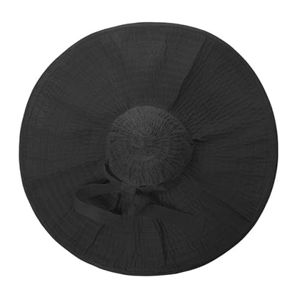 Women's Super Wide Brim Sun Hat - Extra Large Floppy Beach Bucket Hat, Foldable Summer Sun Protection Outdoor Travel Cap - color: Black