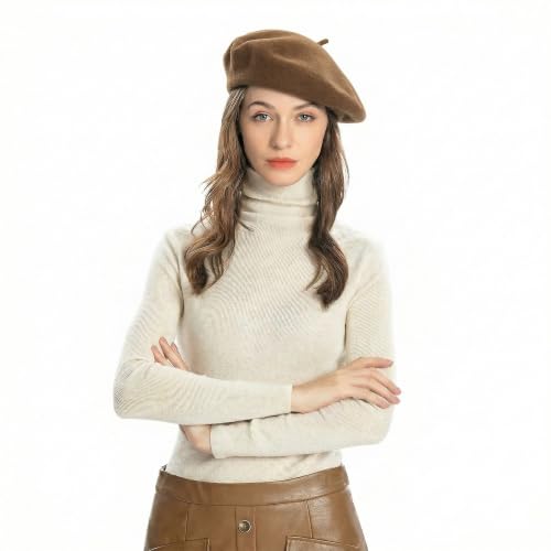 ZLYC Wool French Beret Hat Solid Color Classic Artist Cap for Women - color: Brown