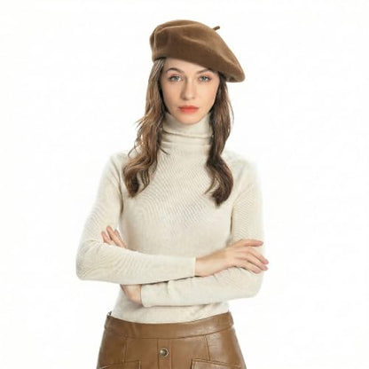ZLYC Wool French Beret Hat Solid Color Classic Artist Cap for Women - color: Brown