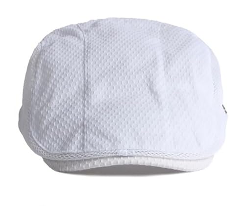 Mesh Cap Breathable Summer Newsboy Hat Adjustable Beret Ivy Cap Irish Cabbie Driving Fishing Hats - color: White