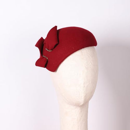 Women Wool Derby Hat for Women Pillbox Hat Wedding Hats Felt Bowknot Fascinators - color: Wine Red