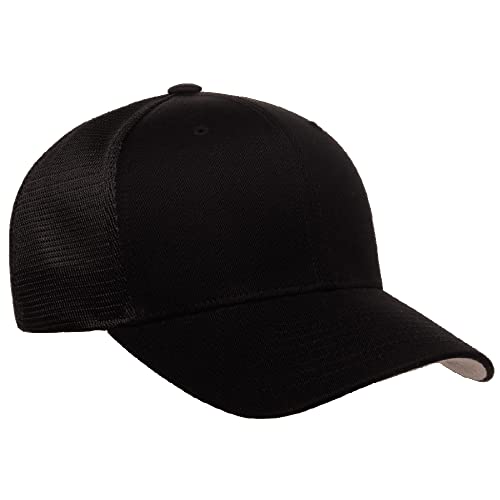 Flexfit 110M Trucker Mid-Profile Mesh Back Snapback Cap - color: Black