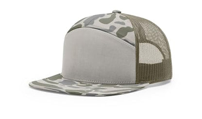 Richardson 168 168P Hat 7-Panel Trucker Cap Hi-Pro Snapback Cap Camo Hat Adjustable Baseball Hat Blank Hat Bulk Hats - color: Marsh Duck Camo/Loden