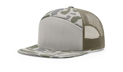 Richardson 168 168P Hat 7-Panel Trucker Cap Hi-Pro Snapback Cap Camo Hat Adjustable Baseball Hat Blank Hat Bulk Hats - color: Marsh Duck Camo/Loden