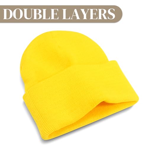 PFFY Beanie for Men Women Unisex Knit Cuffed Winter Beanies Hats Skull Cap - color: Yellow