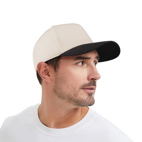 TOPTIE 5 Panel Trucker Hat Snapback Adjustable Cotton Sun Cap for Men - color: Black Beige
