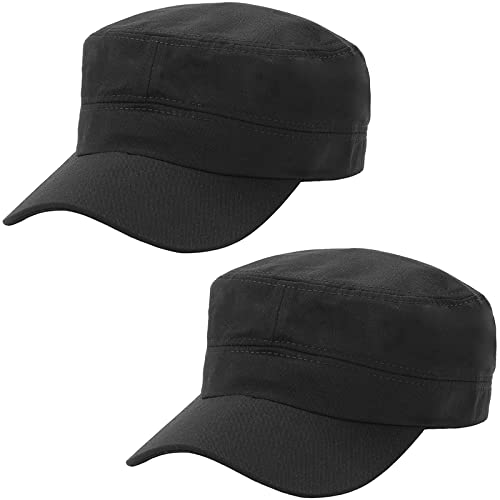 2 Pack Cadet Army Caps Flat Top Military Hats for Men Women - color: Black