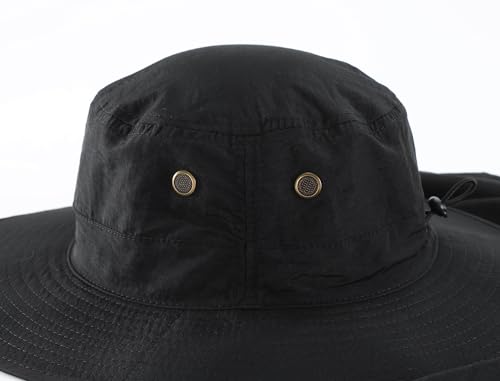 Home Prefer UPF50 Mens Sun Hat with Neck Flap Quick Dry UV Protection Cap Womens Wide Brim Fishing Hat Neck Flap Beach Garden - color: Black