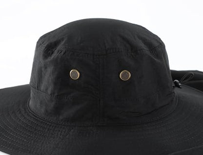 Home Prefer UPF50 Mens Sun Hat with Neck Flap Quick Dry UV Protection Cap Womens Wide Brim Fishing Hat Neck Flap Beach Garden - color: Black