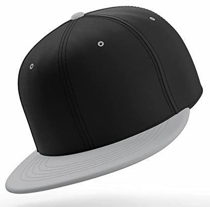 Daxton Classic Blank Snapback Flat Bill Visor Hat Cap One Size Adjustable Back - color: Black Light Grey