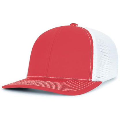 Pacific Headwear Contrast Stitch Trucker Pacflex Snapback Cap - color: Red/White/Red
