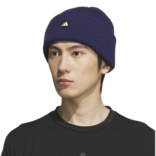 adidas Men's Premium Cuff Fold Beanie - color: Dark Blue/Black/White