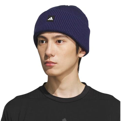 adidas Men's Premium Cuff Fold Beanie - color: Dark Blue/Black/White
