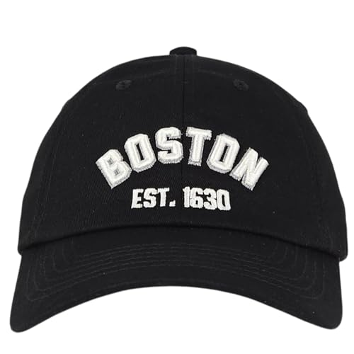 E BY ELIDAN Boston EST 1630 Dad Hat, Embroidered Cotton Baseball Cap - color: Black-est 1630 White