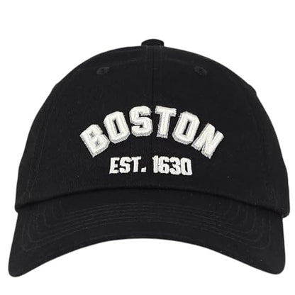 E BY ELIDAN Boston EST 1630 Dad Hat, Embroidered Cotton Baseball Cap - color: Black-est 1630 White