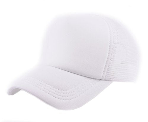 NYFASHION101 Plain Mesh Trucker Hat - Breathable 6-Panel Daily Snapback Cap, Customizable Ideal for DIY Embroidery & Patches - color: White