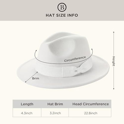 BABEYOND 1920s Fedora Hat for Men Gatsby Wide Brim Hat Felt Panama Cap - color: Bl/White-wh