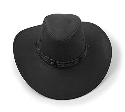 Cowboy Hat, Sun Hat Faux Felt Leather Suede Travel Cap Western Hat Outdoor Sun Protect - color: Black