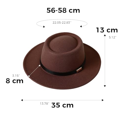 Fedora Hat for Men and Women, Wide Brim Flat Top Cap - color: Khaki