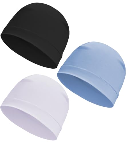 Cotton Skull Cap Sleep Cap Beanie Helmet Liner for Men Women - color: Set D-black,light Blue,light Purple