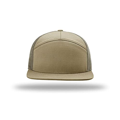 Richardson 168 Hi-Pro 7 Panel Adjustable Snapback Trucker Mesh Back Cap - color: Pale Khaki/Loden