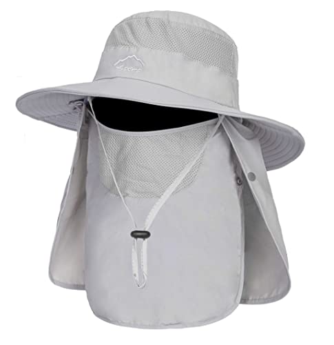 Fishing Hat for Men, Outdoor 3 in 1 Sun Hat Summer Safari Boonie Cap - color: Light Grey