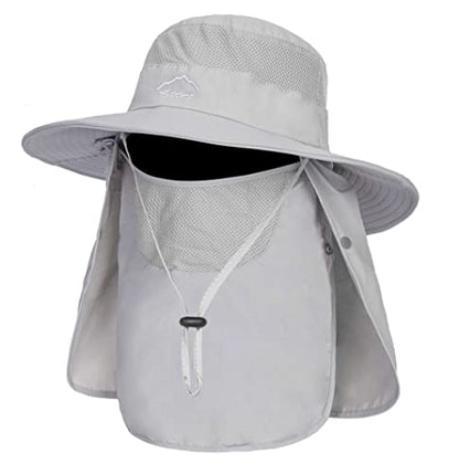 Fishing Hat for Men, Outdoor 3 in 1 Sun Hat Summer Safari Boonie Cap - color: Light Grey