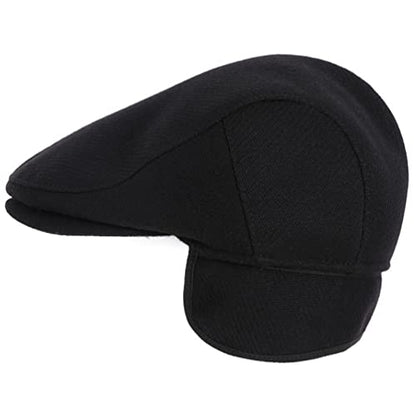Men's Newsboy Hat with Earflaps Flat Ivy Caps Irish Cabbie Cap - color: Black