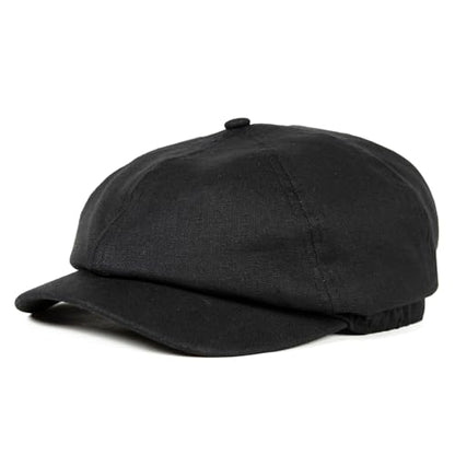 XL XXL Oversized 8 Panel Natural Linen Flat Cap Newsboy Hat Lightweight Summer Cooling Golf Outdoor Eco-Friendly - color: Black(elastic), size: Medium-Large