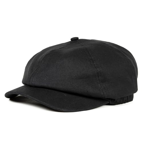 XL XXL Oversized 8 Panel Natural Linen Flat Cap Newsboy Hat Lightweight Summer Cooling Golf Outdoor Eco-Friendly - color: Black(elastic), size: Large-X-Large