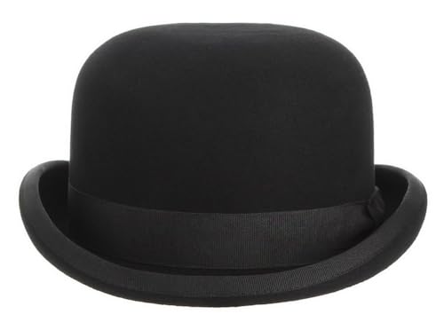 Mens 100% Wool Black Bowler Derby Hat Satin Lined Fedora Party Costume Hat - size: 7 1/8