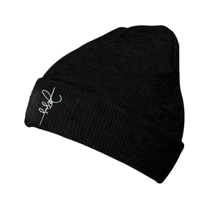 Black Beanie Hat for Men Women Embroidered Knit Winter Beanies Cap - color: Christian