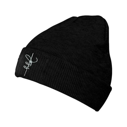 Black Beanie Hat for Men Women Embroidered Knit Winter Beanies Cap - color: Christian